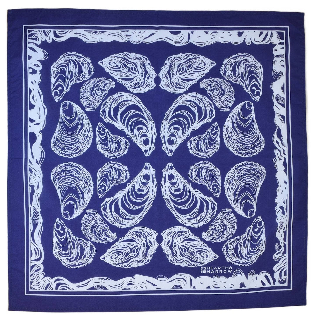 Navy blue bandana with white oyster shell pattern