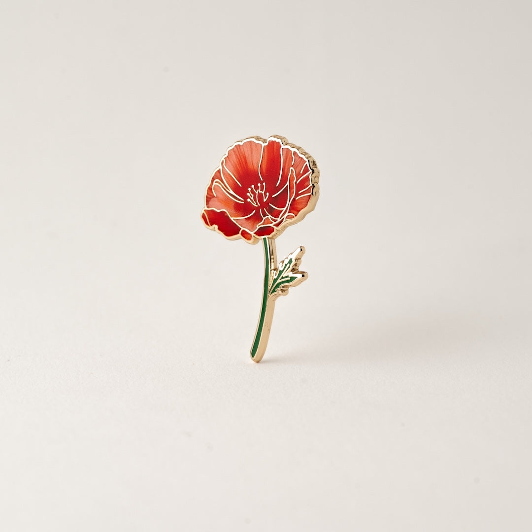 Poppy pin on a light gray background