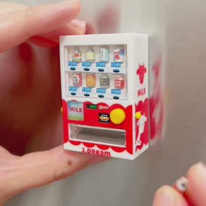 Video showing someone loading a small fake soda into a vending machine magnet then the person shows how you press the button to vend the soda from the machine
