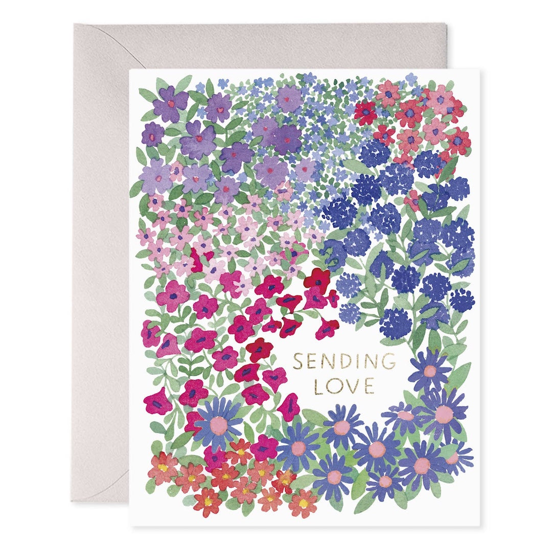 Greeting card with floral design and 'Sending Love' text on a white background