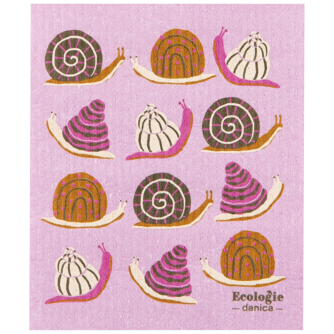 pink swedish dishcloth with snails on it