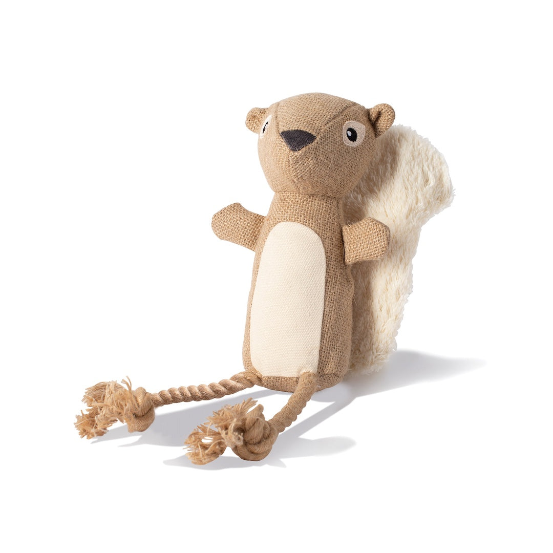 squirrel shaped dog toy on a white background
