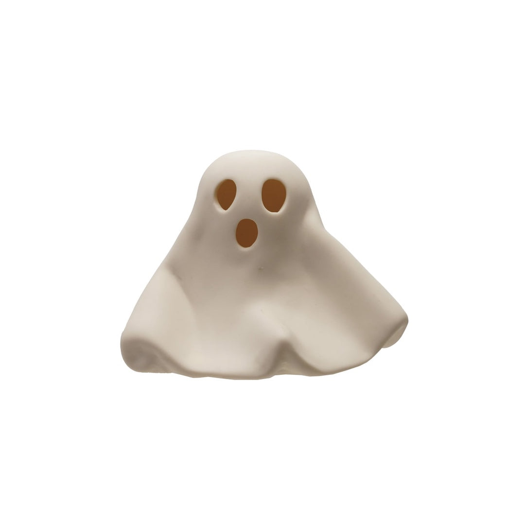 White ghost-shaped object on a white background