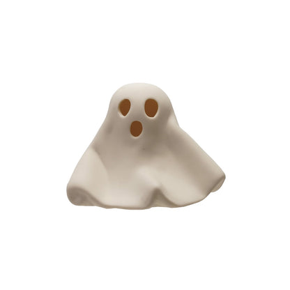 White ghost-shaped object on a white background