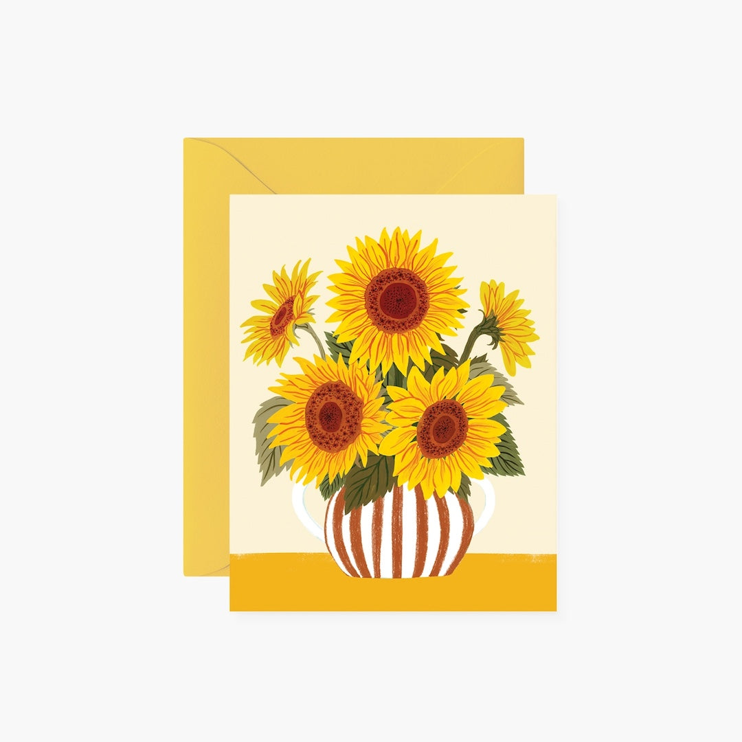 Greeting card with sunflower design on a white background