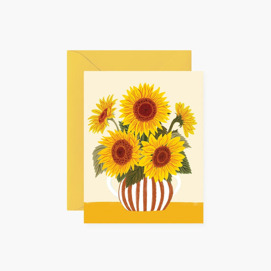 Greeting card with sunflower design on a white background
