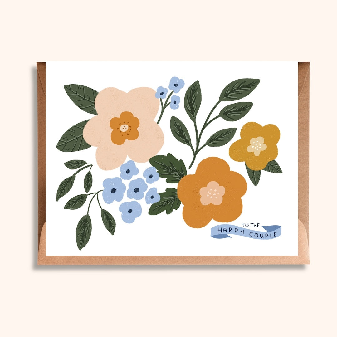 Floral card with 'to the Happy Couple' text on a white background