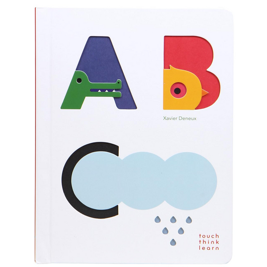 Book cover of touch learn think ABC with colorful letters A, B, and C on a white background