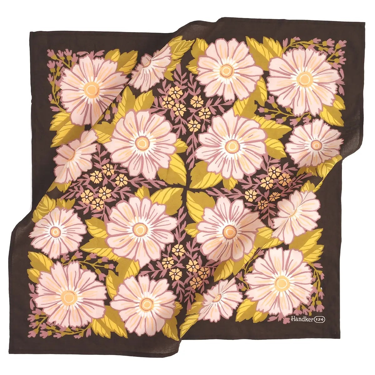 brown bandana with pink flowers on a white background