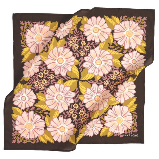 brown bandana with pink flowers on a white background