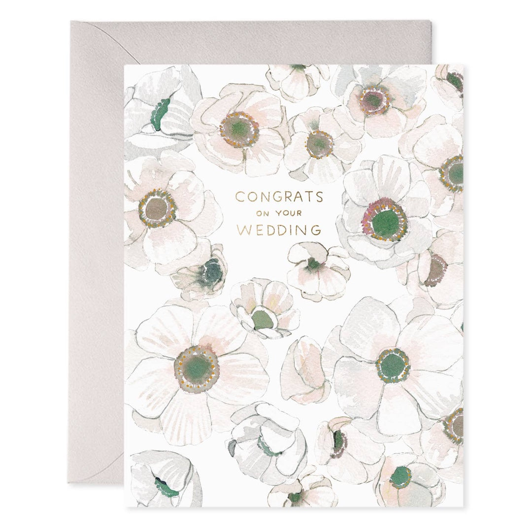 Greeting card with white floral design and 'Congrats on your wedding' text