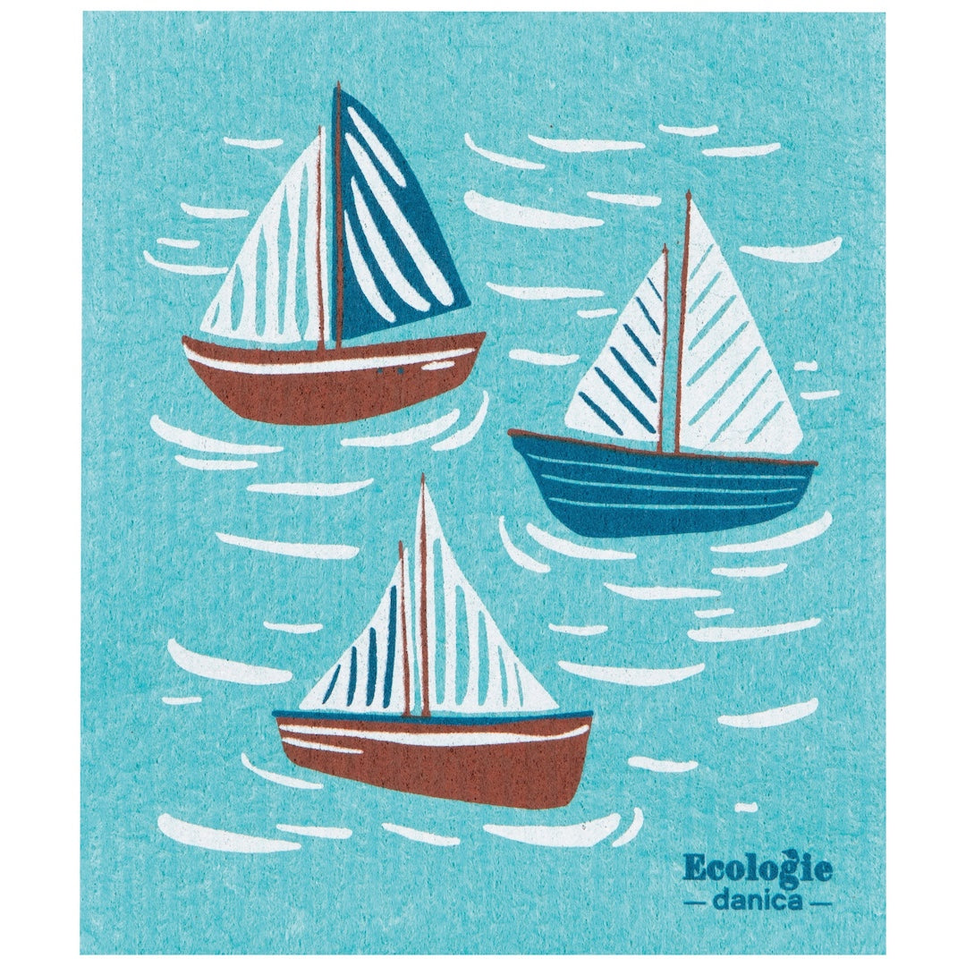 blue swedish dishcloth with sailboats on it