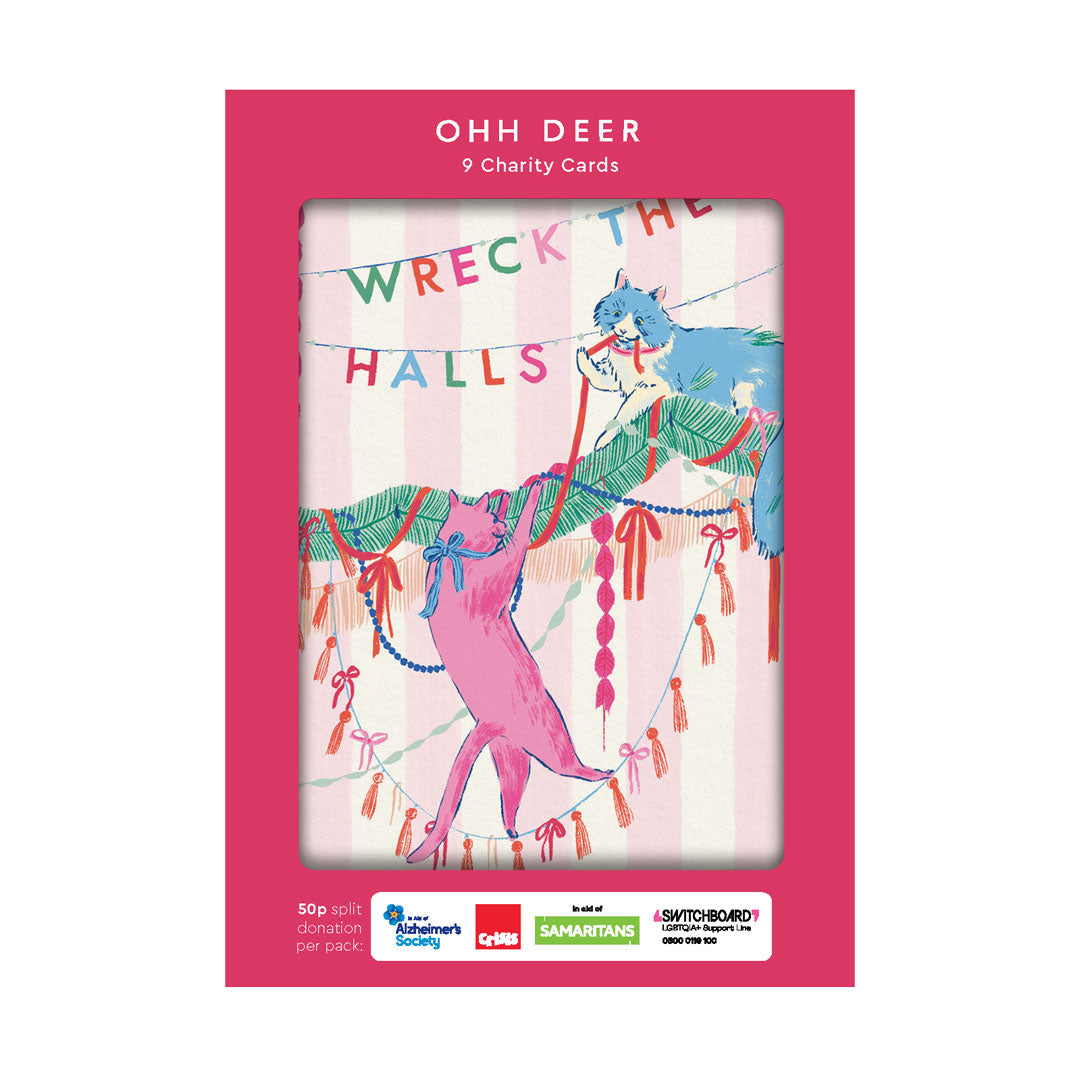 Pack of 'Wreck the Halls' cards by Ooh Deer with a pink border.