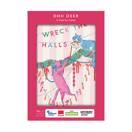Pack of 'Wreck the Halls' cards by Ooh Deer with a pink border.