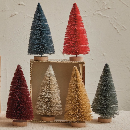 S/6 6"H Sisal Bottle Brush Trees w/ Wood Bases