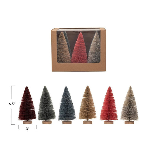S/6 6"H Sisal Bottle Brush Trees w/ Wood Bases