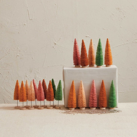 S/10 6"H Sisal Bottle Brush Trees w/ Wood Bases